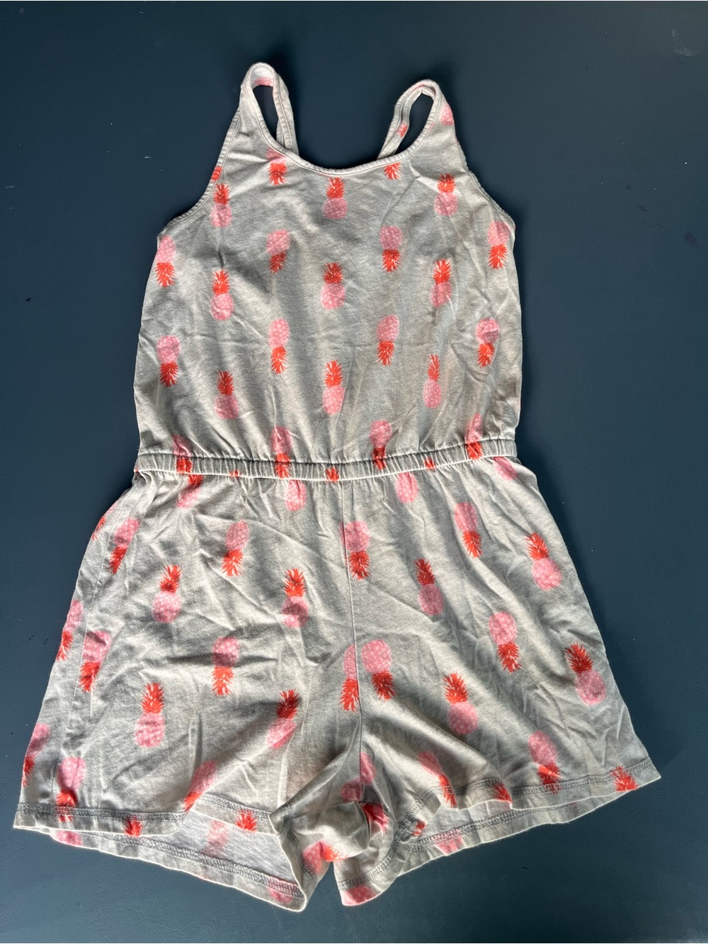Old Navy Grey Tank Romper with Pink and Red Pineapple Print